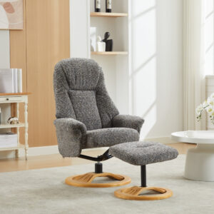 Aruba Elegant Round-Based Fabric Recliner - Muscari / Free Footstool / Fabric