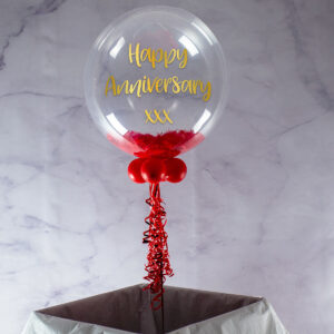 Personalised 40th / Ruby Wedding Anniversary Bubble Balloon - Red Feathers