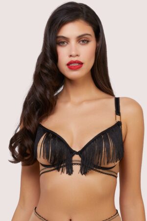 Esme Illusion Net And Fringe Push Up Plunge Bra | UK 32F | Bettie Page Lingerie