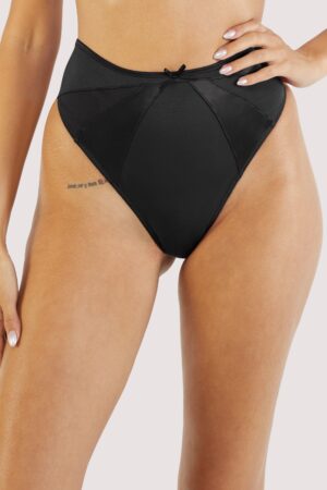 Etta Black Mesh And Satin High Waist Thong | UK 10 | Bettie Page Lingerie