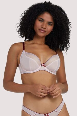 Grace Dusty Pink And Wine Plunge Net Bra | UK 32E | Deja Day