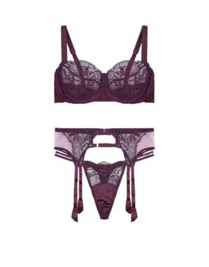 Eliza Lace Balcony Bra, Double Strap Thong & Suspender Belt