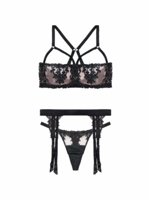Onyx Strap Balcony Bra, Thong & Suspender