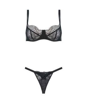 Signature Black Luxury Lace Balcony Bra & Strap Thong