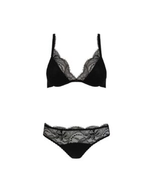 Signature Black Luxury Padded Plunge Bra & Lace Brief