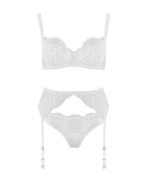 Signature White Balcony Bra, Thong & Suspender