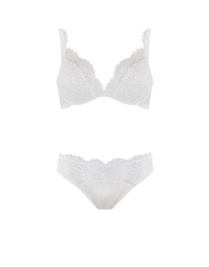 Signature White Luxury Padded Plunge Bra & Lace Brief