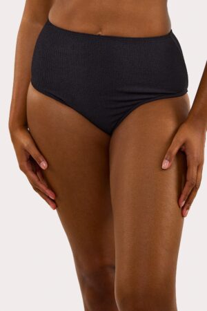 Mila Black Textured High Waisted Bikini Bottom | UK 12 | Peek & Beau