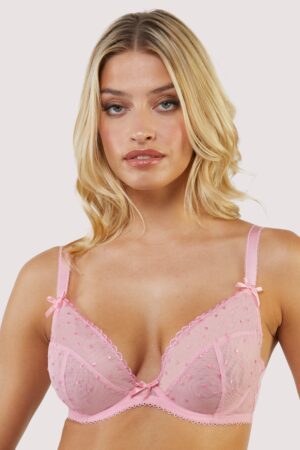 Nico Dotty Pink Sheer Mesh Plunge Bra | UK 32A | Playful Promises