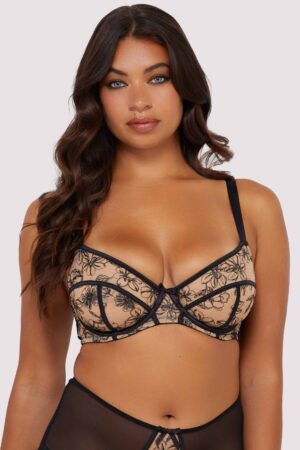 Olivia Black Contrast Embroidery Balconette Bra | UK 36D | Playful Promises