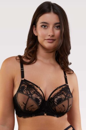Vivian Black Embroidery Plunge Bra | UK 32E | Playful Promises