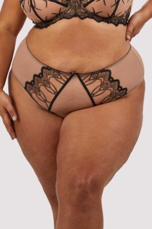Clara Latte And Black Lace High Waisted Brief | UK 24 | Playful Promises Curve Exclusive