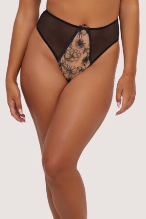 Olivia Black Contrast Embroidery Thong | UK 16 | Playful Promises