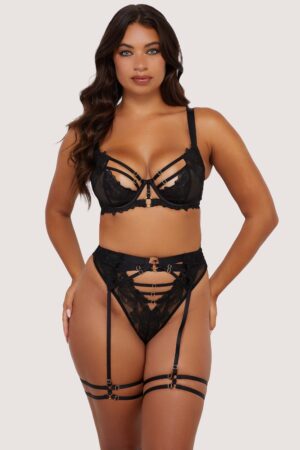 Eleanor Black Strappy Embroidery Balconette Set | UK 30G | Playful Promises