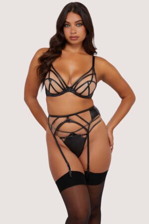 Ramona Black Leatherette Strap Detail Illusion Mesh Set | UK 44E | Playful Promises