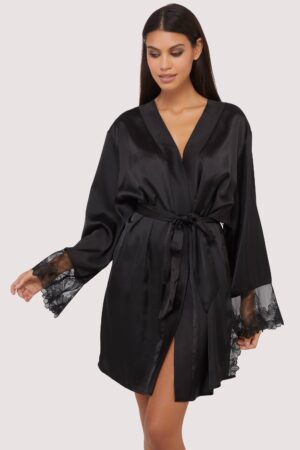 Eleanor Black Satin & Embroidery Robe | UK 16 | Playful Promises