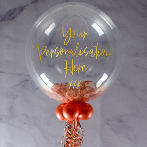 Personalised Rose Gold Feathers Bubble Balloon