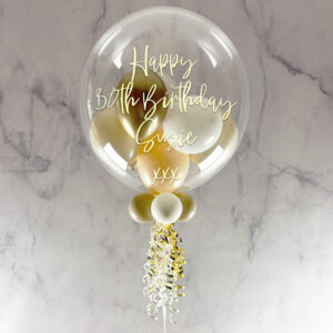 Personalised Satin Cream & Gold Balloon-Filled Bubble Balloon