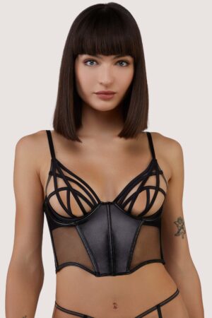 Indie Black Vegan Leather Classic Underbust Corset | UK 10 | Wolf & Whistle