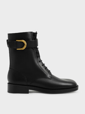 Charles & Keith - Gabine Leather Lace-Up Ankle Boots