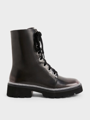 Charles & Keith - Chain-Trim Lace-Up Boots