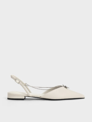 Charles & Keith - Flower-Accent Chain-Link Slingback Flats