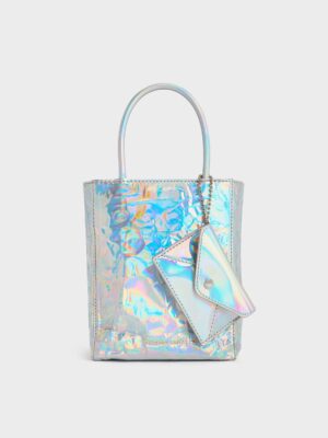 Charles & Keith - Matina Holographic Crinkle-Effect Elongated Tote Bag