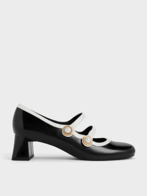 Charles & Keith - Pearl-Buckle Two-Tone Mary Jane Pumps