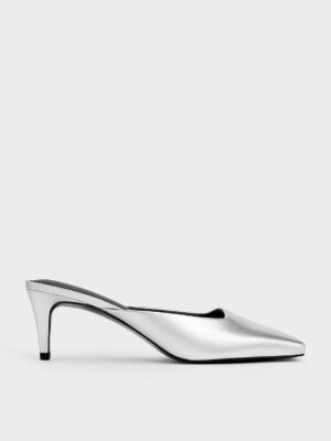 Charles & Keith - Metallic Square-Toe Blade-Heel Mules