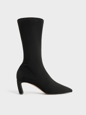 Charles & Keith - Faux Suede Blade-Heel Pointed-Toe Calf Boots