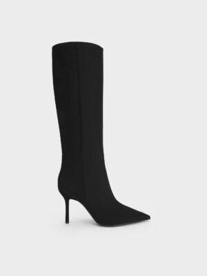 Charles & Keith - Faux Suede Pointed-Toe Stiletto-Heel Knee-High Boots