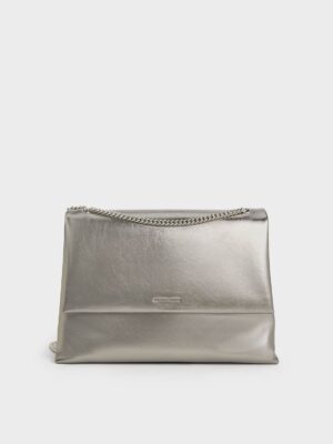 Charles & Keith - Sianna Metallic Crinkle-Effect Chain-Handle Shoulder Bag