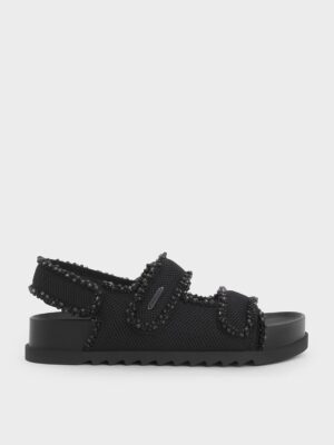Charles & Keith - Mesh Pearl-Embellished Flatform Sandals
