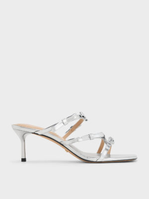 Charles & Keith - Jessy Metallic Leather Bow Heeled Sandals