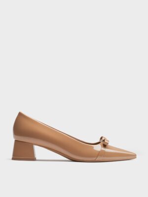 Charles & Keith - Dorian Patent Bow Pointed-Toe Block-Heel Pumps
