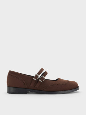 Charles & Keith - Faux Suede Double-Strap Brogue Mary Janes
