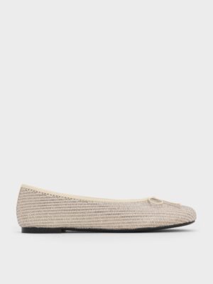 Charles & Keith - Satin Crystal-Embellished Bow Ballet Flats