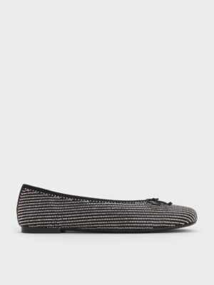 Charles & Keith - Satin Crystal-Embellished Bow Ballet Flats