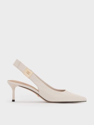 Charles & Keith - Cody Leather Pointed-Toe Kitten-Heel Slingback Pumps