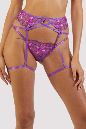 Walpole Purple Embroidered Strappy Suspender Belt | UK 22 | Felicity Hayward X PP