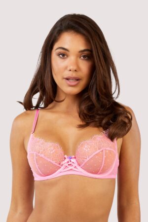 Ziggy Pink Lace And Spotted Mesh Bra | UK 30H | Playful Promises