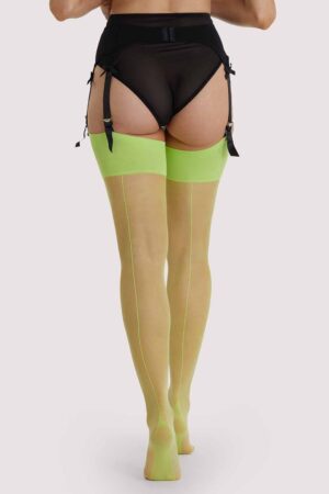 Acid Lime Seamed Stockings | UK 8-10 | Playful Promises