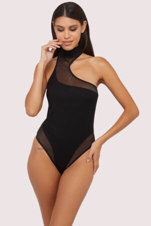 Lola Black Asymmetric Mesh & Jersey Body | UK 12 | Wolf & Whistle After Dark