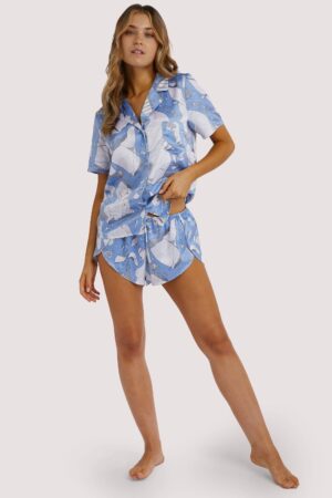 Logan Spector Recycled Blue Statues Satin Shorts | UK 26 | Playful Promises