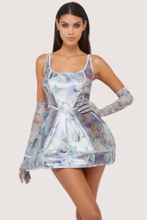 Gracie Renaissance Print Boned Underbust Mesh Mini Dress | UK 8 | Wolf & Whistle