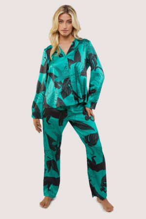 Green Panther Print Satin Pyjama Set | UK 10 | Wolf & Whistle