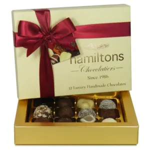 12 Luxury Handmade Chocolates Presented in a Premium Ivory Gift Box