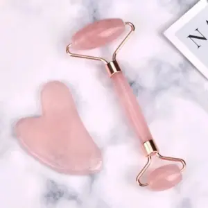 Jade Roller and Gua Sha Set in Pink for Facial Massage