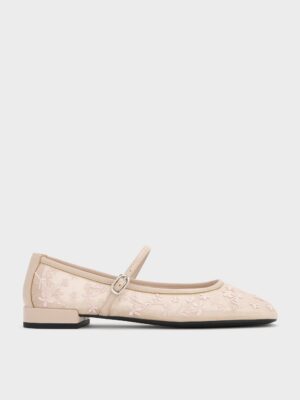 Charles & Keith - Gertrude Mesh Embroidered Floral Mary Janes