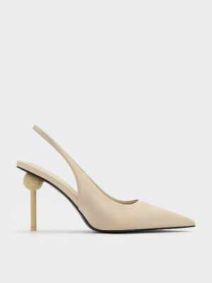 Charles & Keith - Satin Crystal-Embellished Ball-Heel Pointed-Toe Slingback Pumps